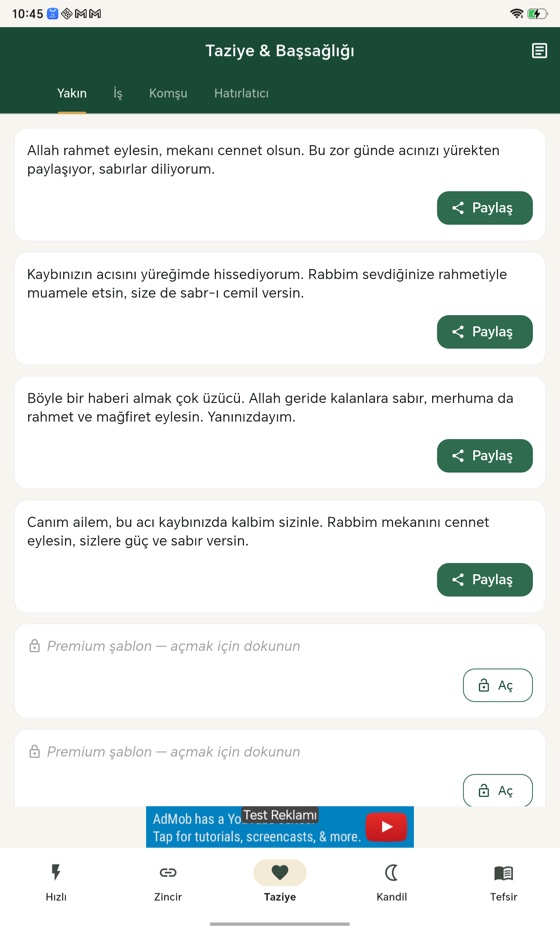 Rahmet mesajlar ekranı