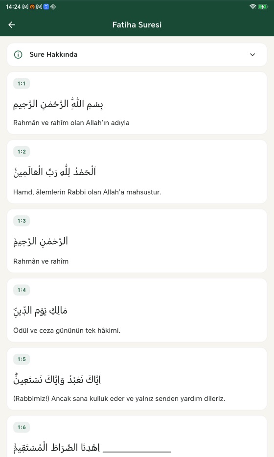 Kur'an okuma ekranı